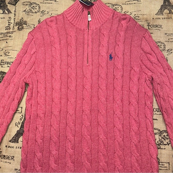 Polo Ralph Lauren NWT! Men'S Old Pink Cable-Knit Cotton Quarter-Zip Sweater - Picture 7 of 15